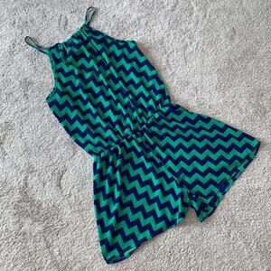 MITTO Blue & Green Sleeveless Chevron Shorts Romper Sz L